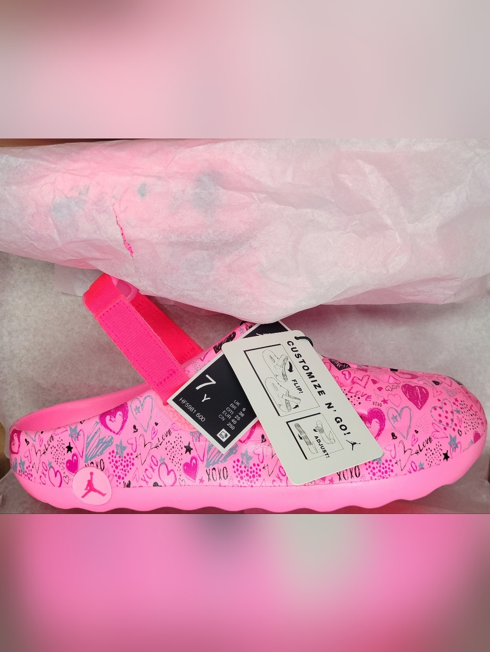Jordan Hydrip GS Customized With XOXO Clogs Pink Sz 7y=8.5 Women NIB